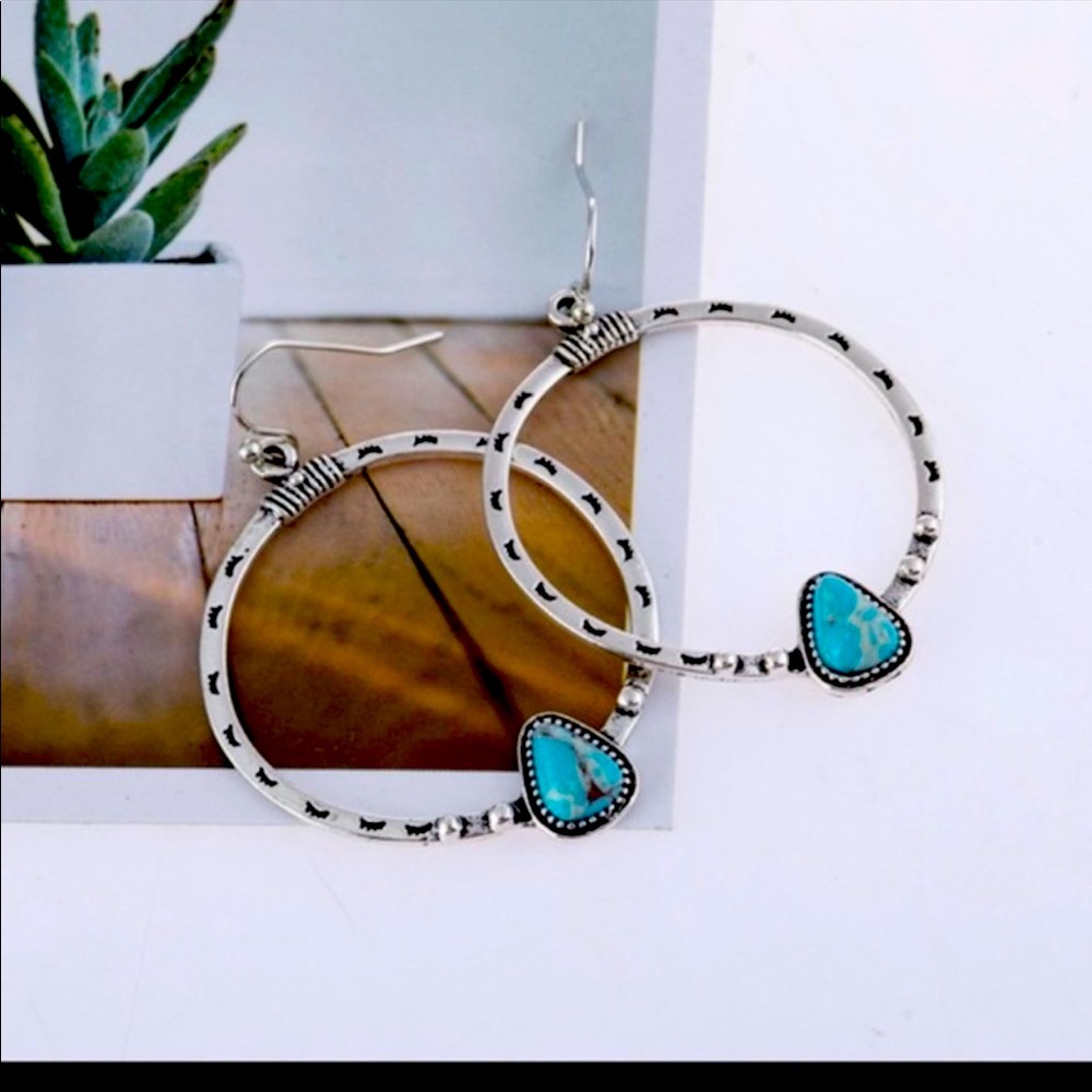 Antiqued Turquoise Hoop Earrings